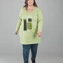 Cotton Long Top for Women Plus Size - Full Sleeve - Green