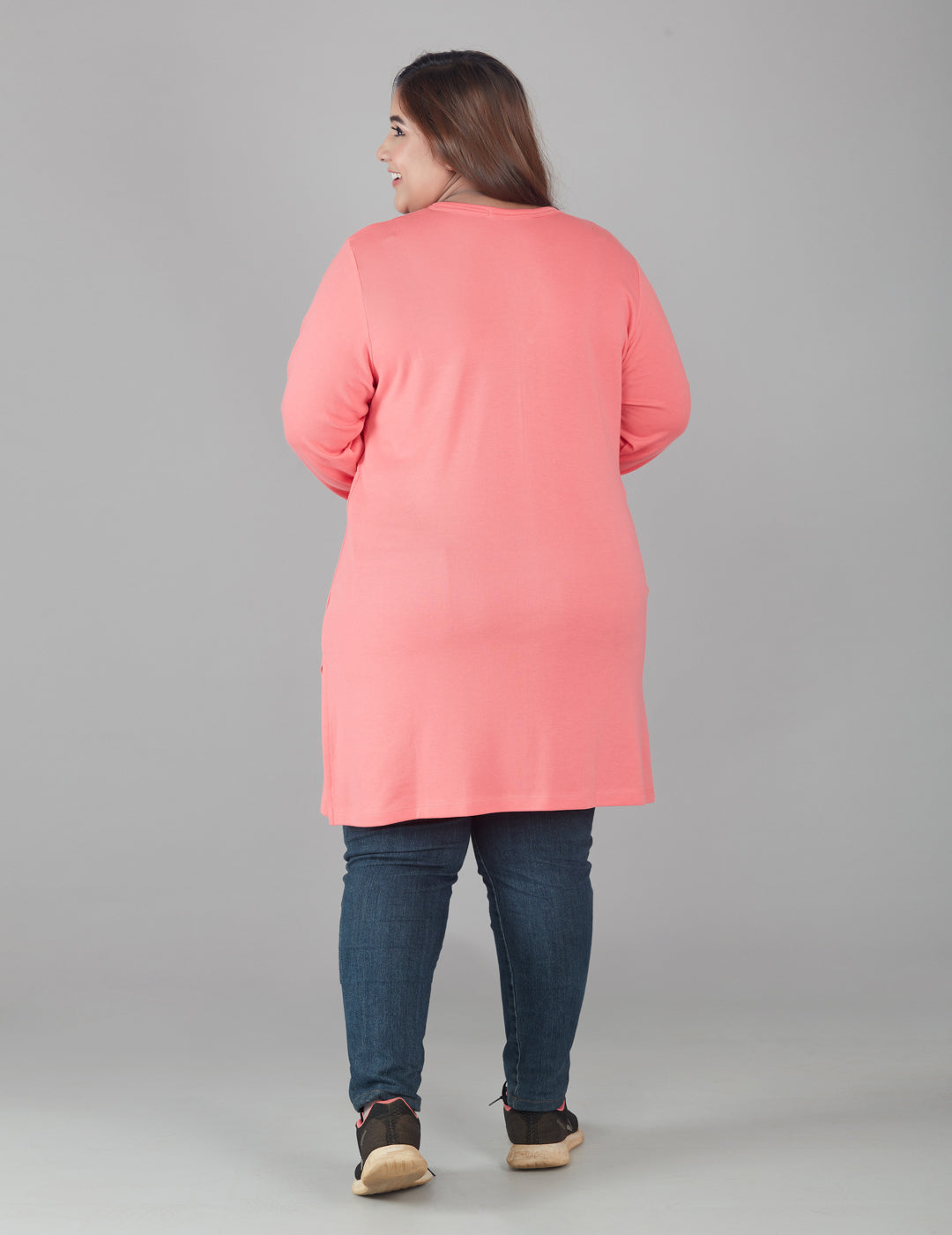 Stylist Full Sleeves Long Tops For Women In Plus Size - Pink