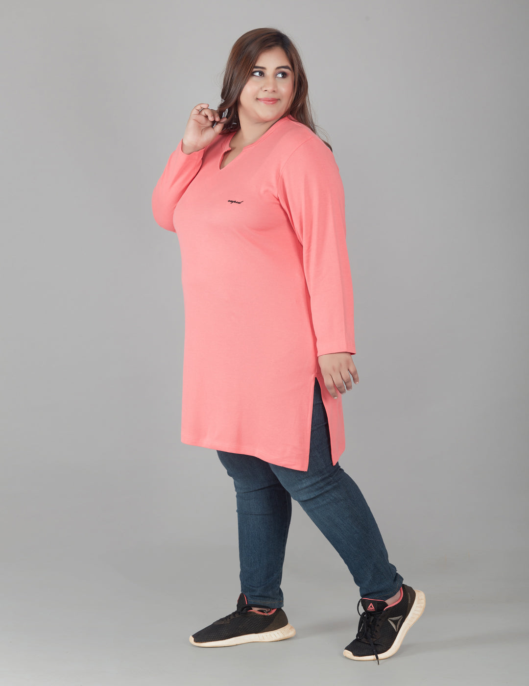 Stylist Full Sleeves Long Tops For Women In Plus Size - Pink