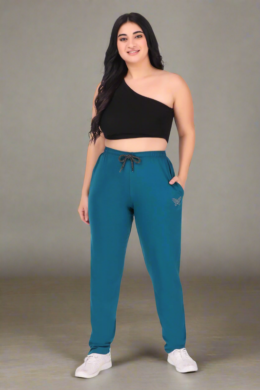 Blue Cotton Track Pants For Women