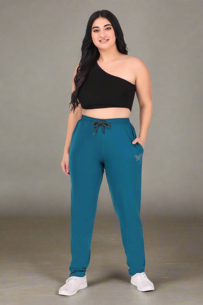 Cotton Track Pants For Women - Teal Blue