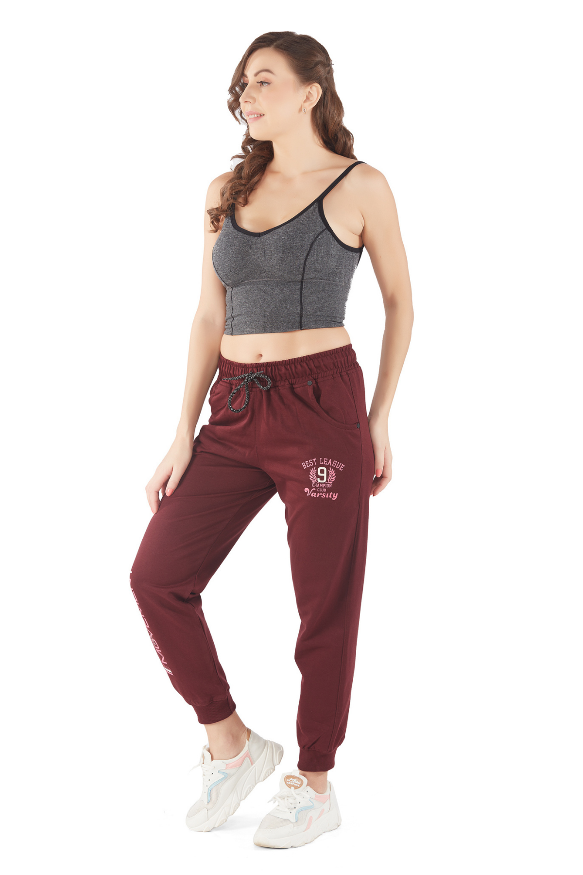 Buy Regular Fit Cotton Wine Joggers for Women with Pockets online