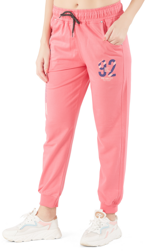 Comfortable Pink Regular Fit Cotton Joggers for women with pockets online in India