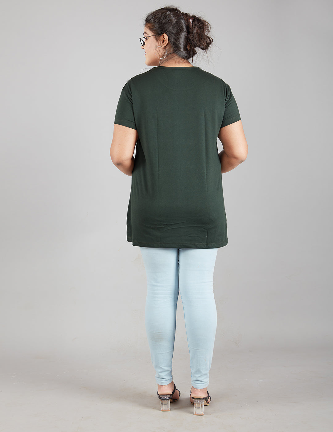 Stylish Bottle Green Plain Cotton Plus Size T-shirt For Women At Best Prices
