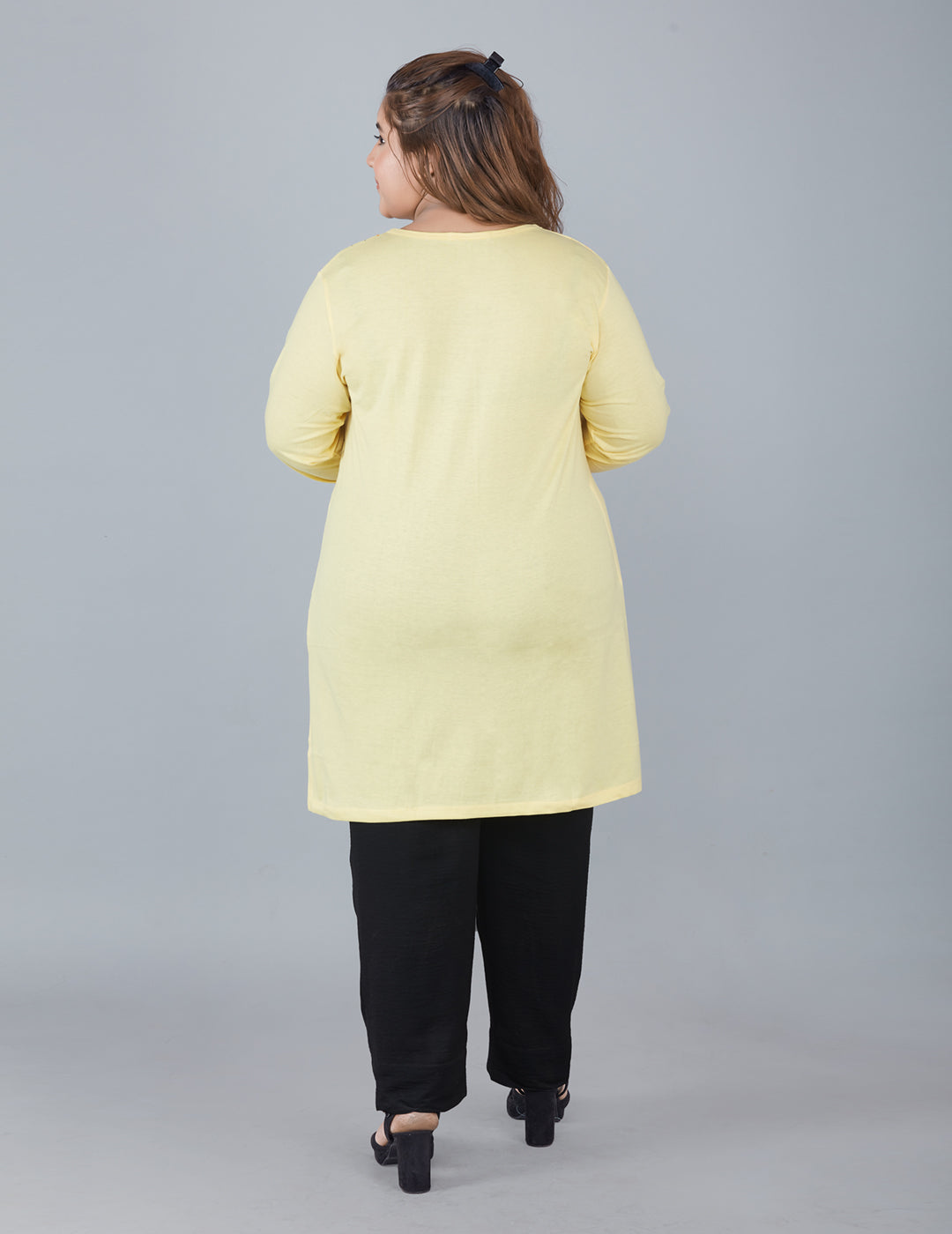 Cotton Long Top for Women Plus Size - Full Sleeves - Yellow At Best Prices