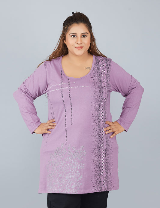 Stylish Lavender Plus Size Cotton Long Top For Women (Full Sleeve) Online In India
