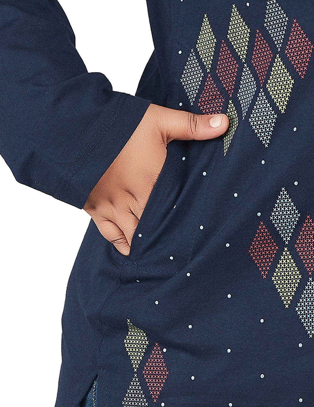 Shop Navy Blue Cotton Long Top