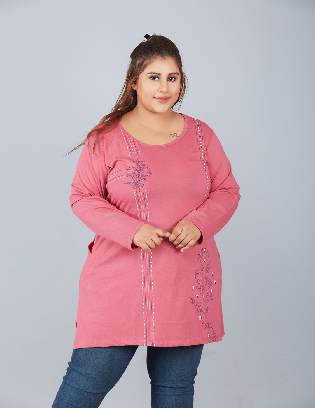 Buy Comfortable Full Sleeves Plus Size Cotton Long Top For Women