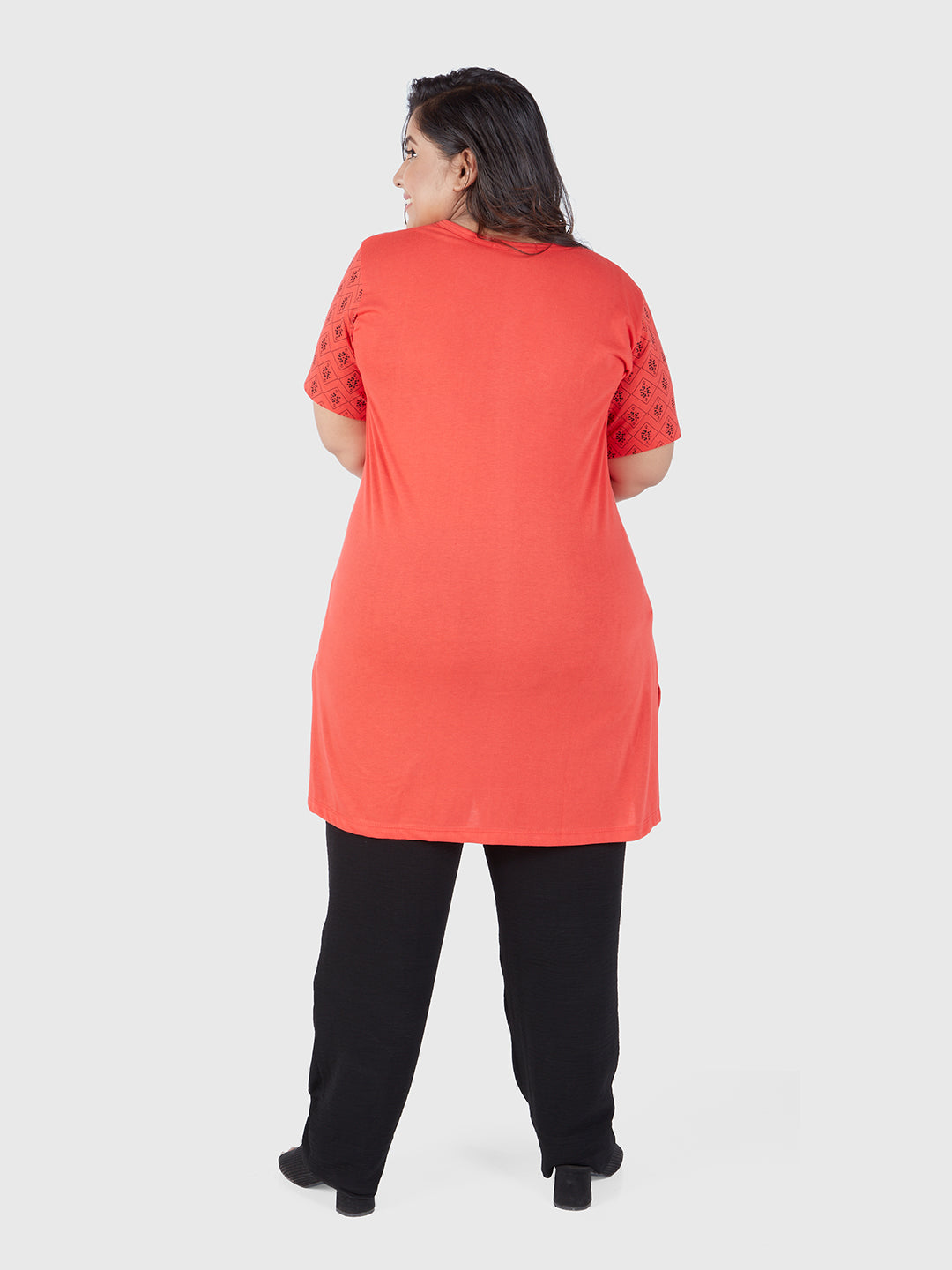 Cupidclothing Printed Red Long Top for Ladies