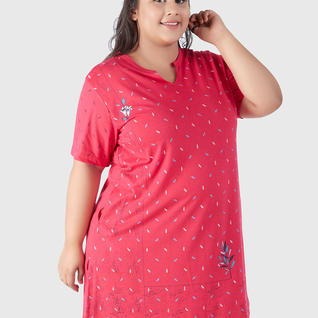 Plus Size Printed Long Tops For Women Half Sleeves - Pink
