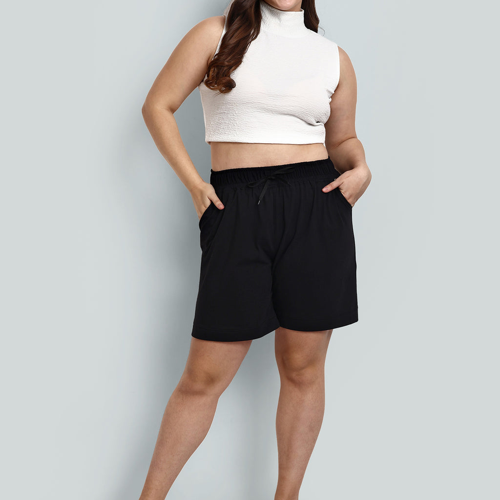 Cotton Shorts For Women - Plain Bermuda - Black