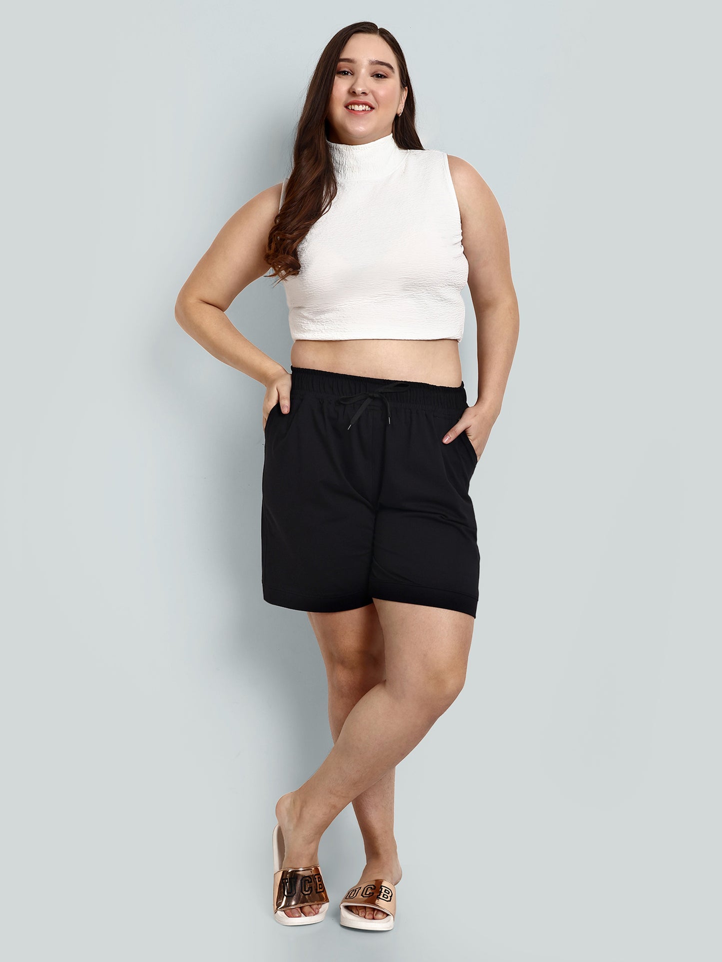 Cotton Shorts For Women - Plain Bermuda - Black
