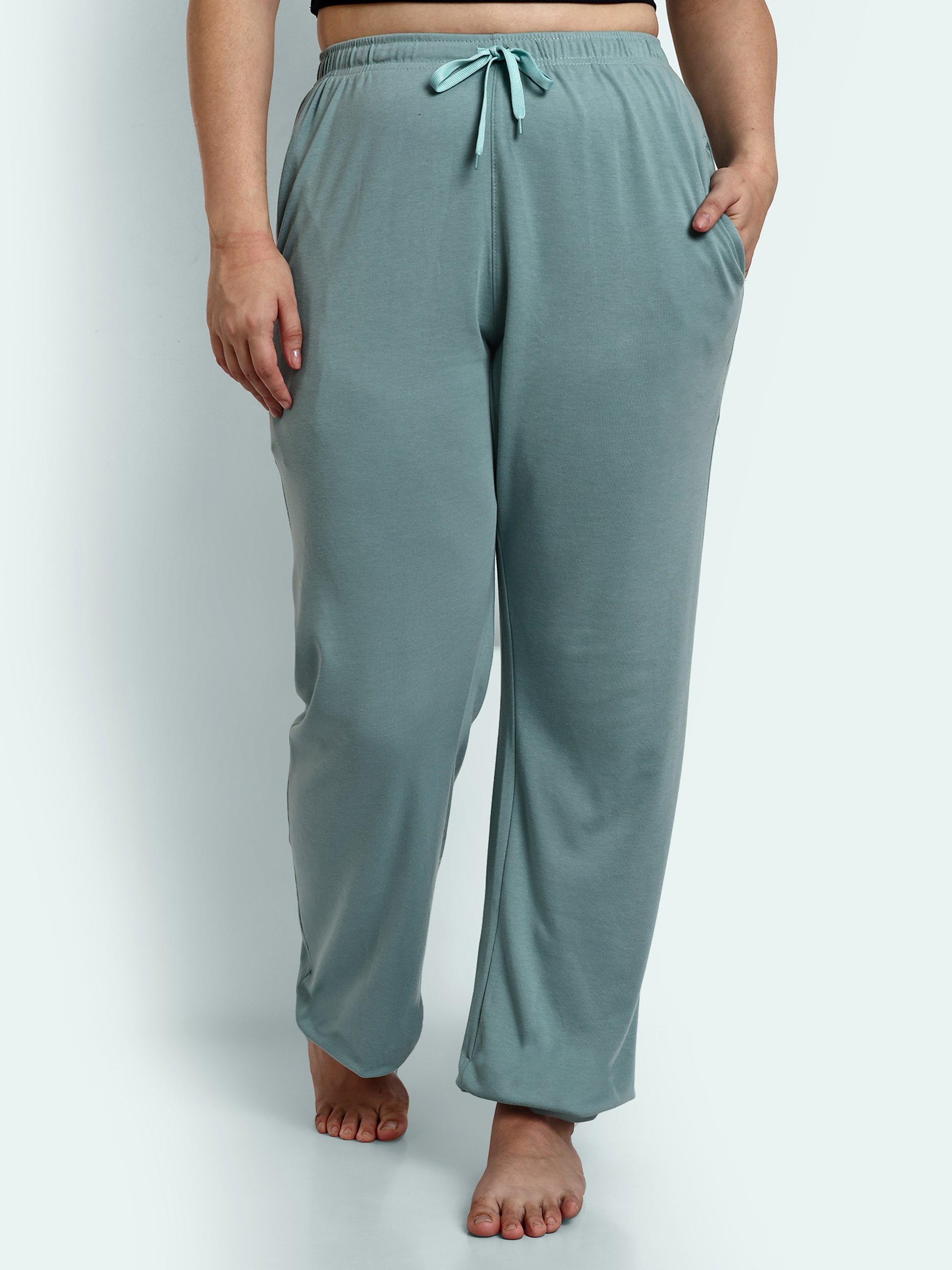 Comfortable High Waist Cotton Flared Pants For Women in Sage online at best prices