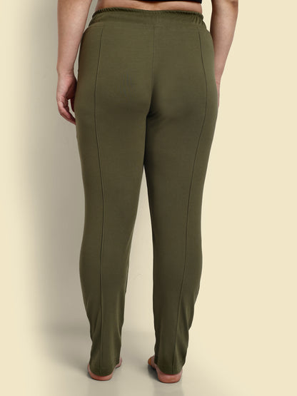 Cotton Track Pants - Relaxed Fit Lounge Pants - Olive Green