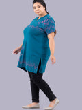 Stylish Blue Printed Long Top(Half Sleeves) For Women online in India