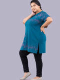 Stylish Blue Printed Long Top(Half Sleeves) For Women online in India