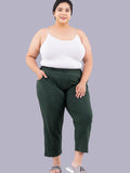 Cotton Capris For Women - Half Capri Pants - Bottle Green