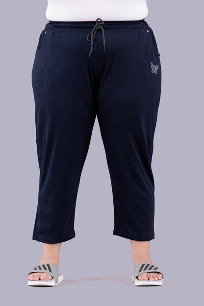 Cotton Capris For Women - Half Capri Pants - Navy Blue