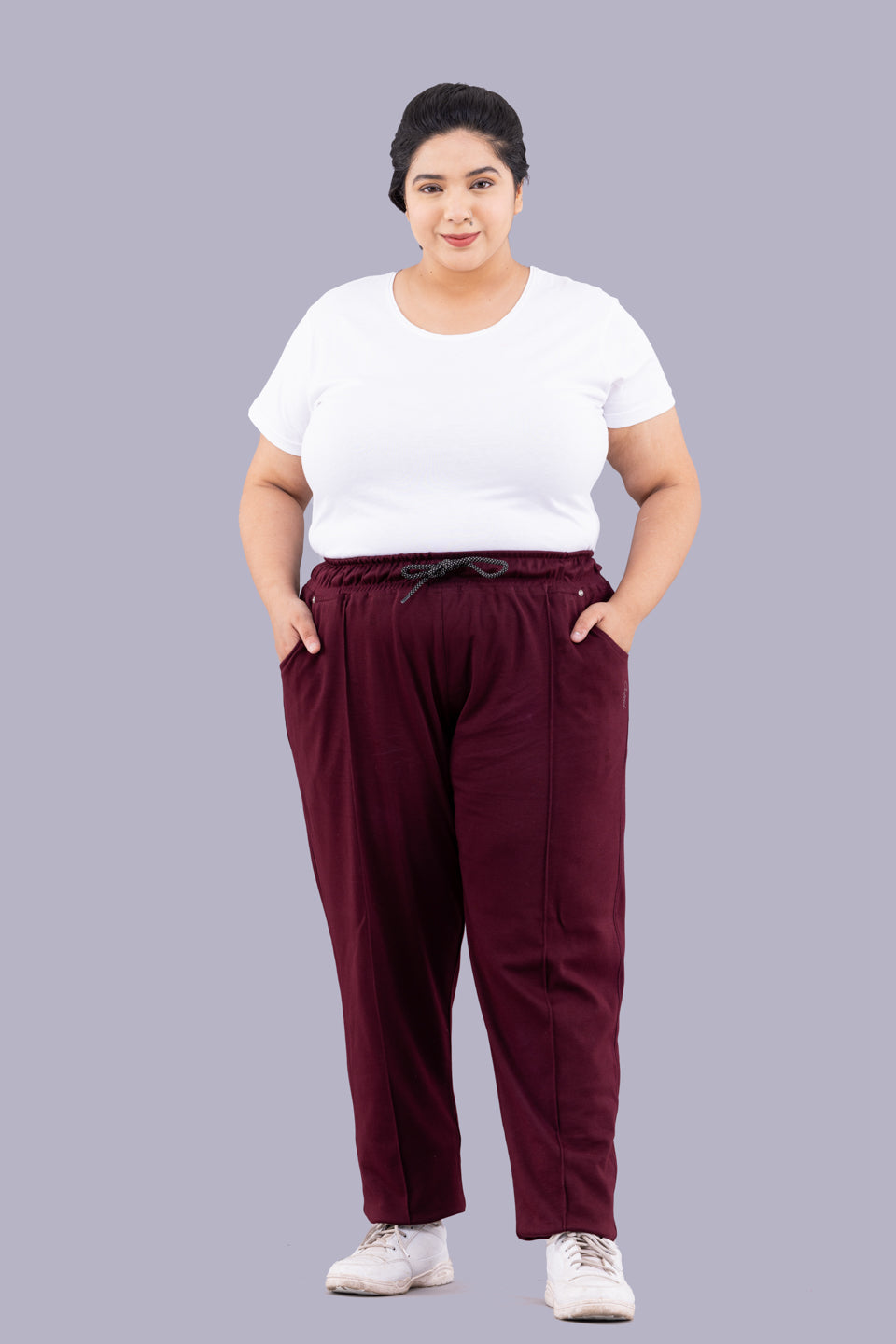 Comfy Wine Relaxed Fit Cotton Trackpants for Women online in India at best prices
