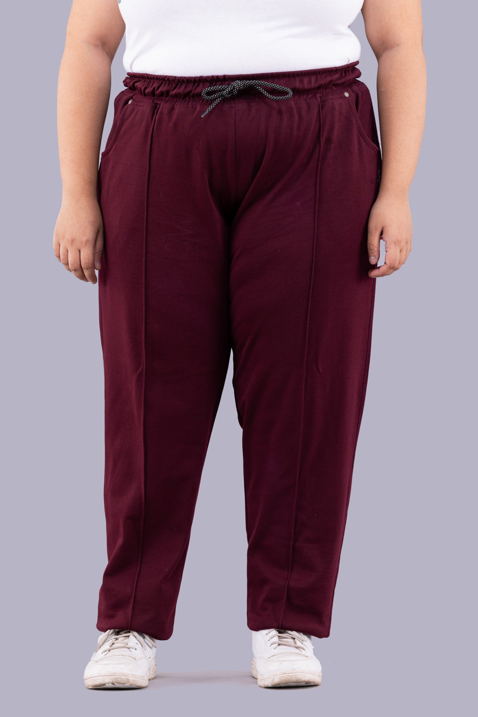 Comfy Wine Relaxed Fit Cotton Trackpants for Women online in India at best prices