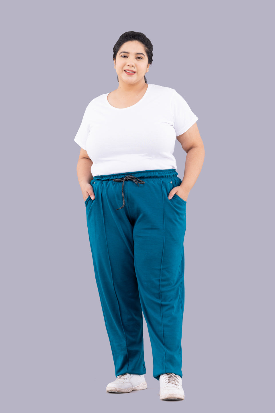 Comfy Teal Blue Relaxed Fit Cotton Trackpants for Women online in India at best prices
