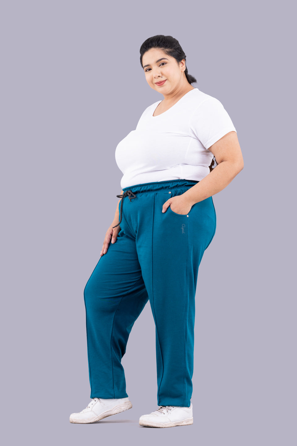 Comfy Teal Blue Relaxed Fit Cotton Trackpants for Women online in India at best prices