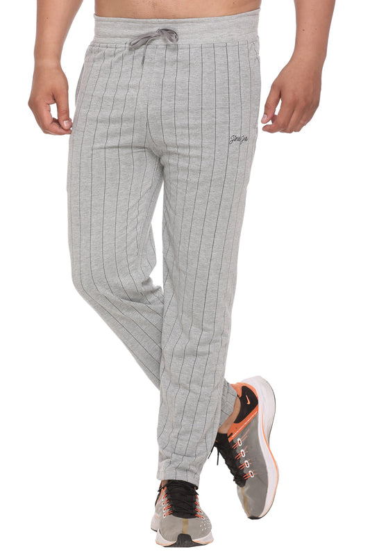 Jinxer Men’s Black Striped Straight-Fit Cotton Trackpant-Grey