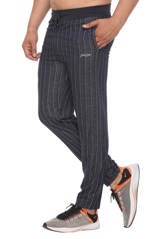 Jinxer Men’s Striped Straight-Fit Cotton Trackpant -Navy Blue