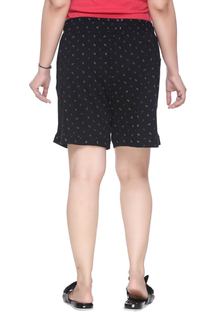 Comfortable Black Printed Cotton Lounge Shorts For Women Online In India