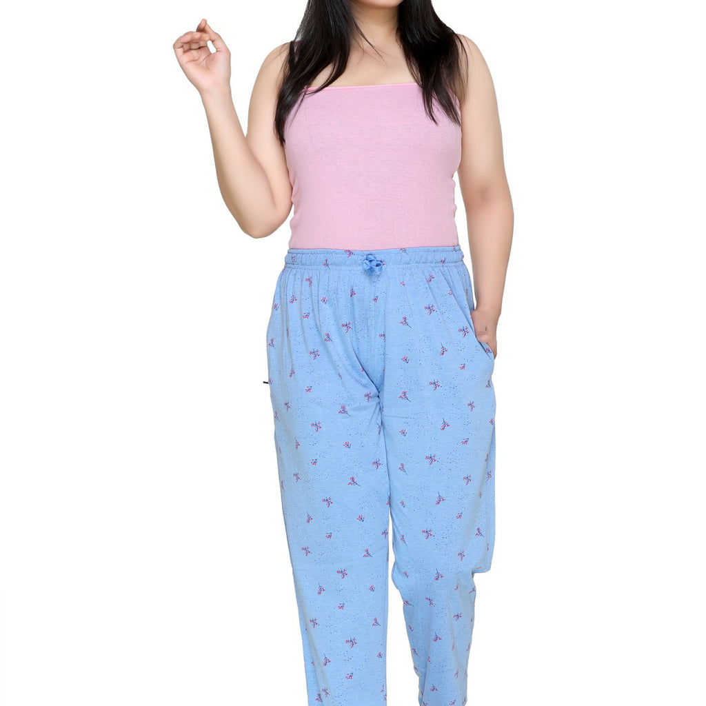 Cotton Printed Night Pants For Women -Sky Blue
