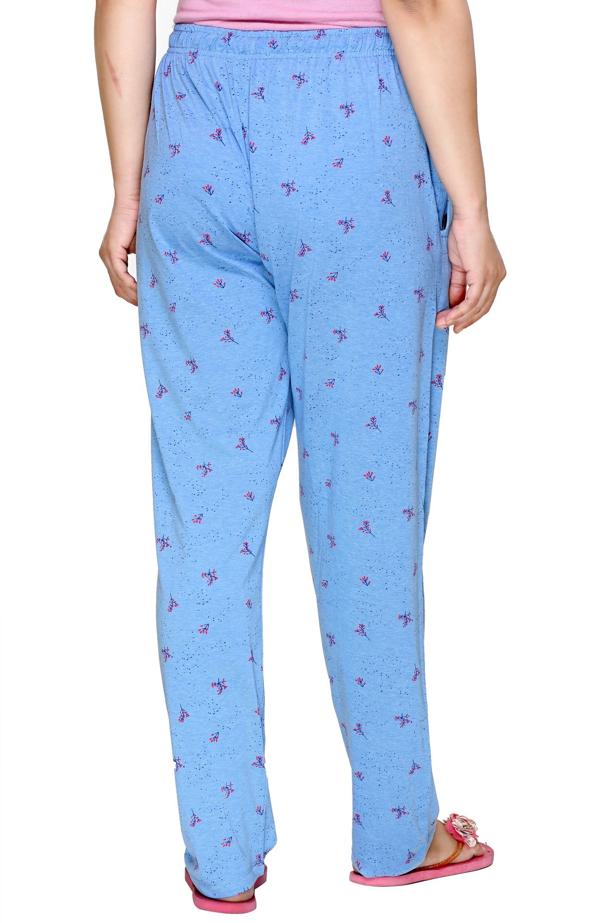 Cotton Printed Night Pants For Women -Sky Blue