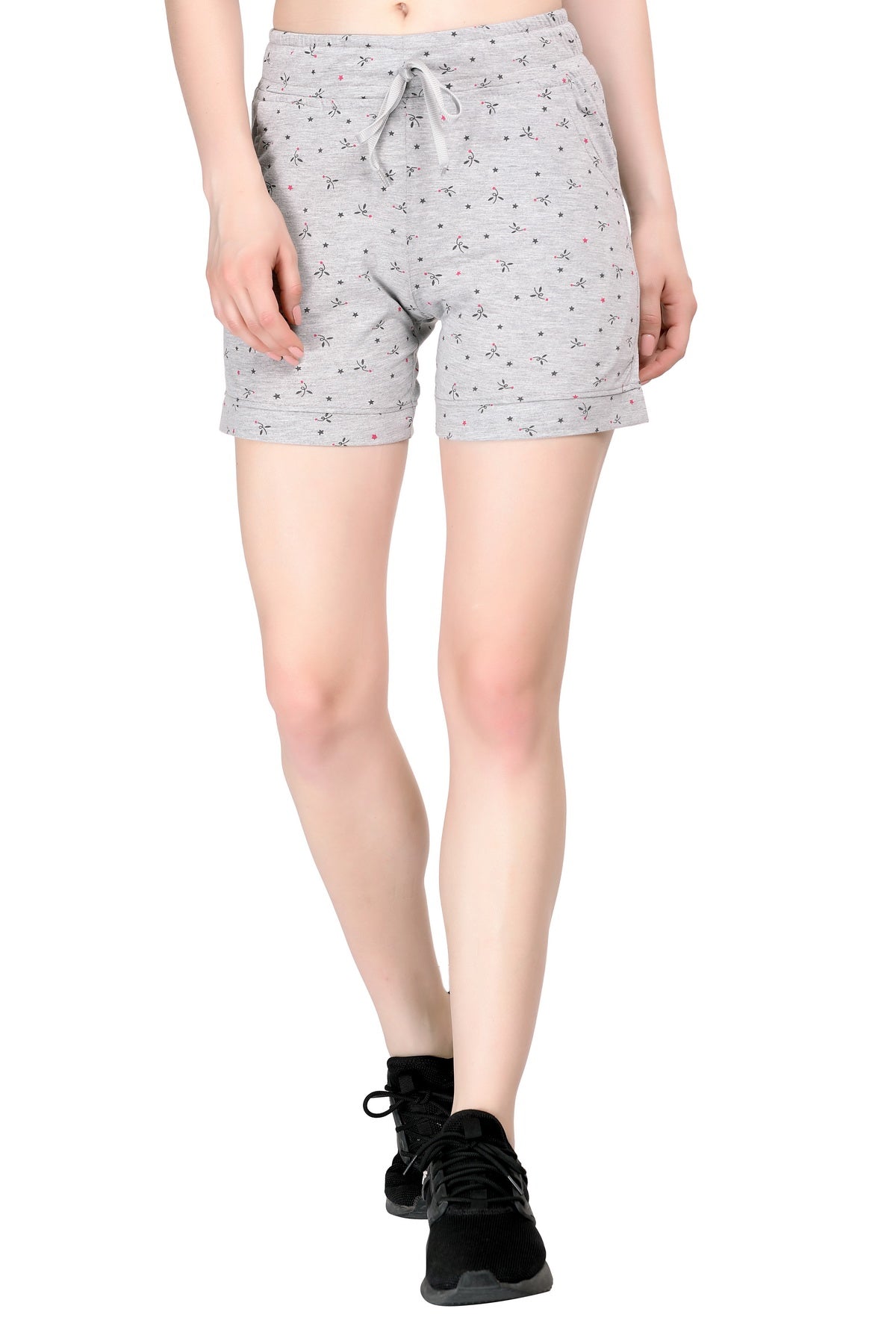 Comfortable Grey Printed Cotton Lounge Shorts For Women Online In India