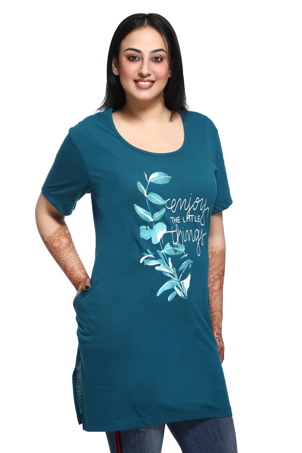 Plus Size Long T-shirts For Women - Half Sleeve - Pack of 2 (Teal Blue & Blush Pink)