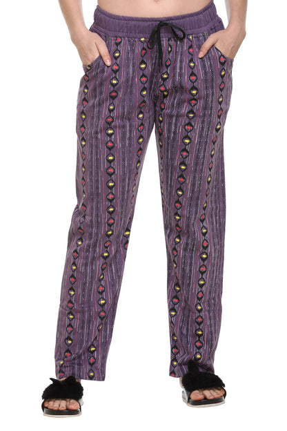 Stylish Lavender Print Cotton Lounge Pants For Women Online In India 