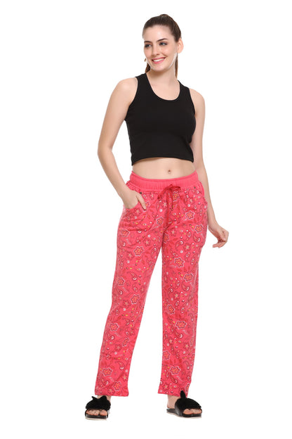 Stylish Pink Printed Cotton Night Pajamas For Women Online In India