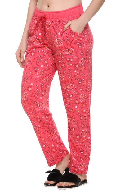 Stylish Pink Printed Cotton Night Pajamas For Women Online In India