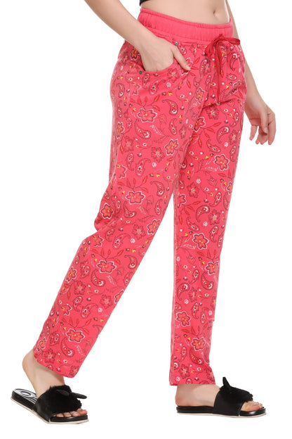 Stylish Pink Printed Cotton Night Pajamas For Women Online In India 