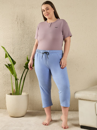 Cotton Capris For Women - Half Capri Pants - Sky Blue