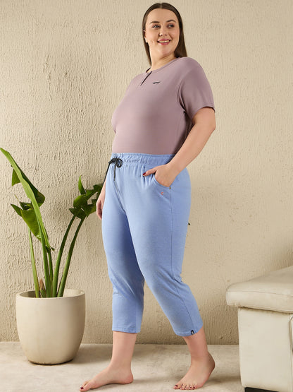 Cotton Capris For Women - Half Capri Pants - Sky Blue