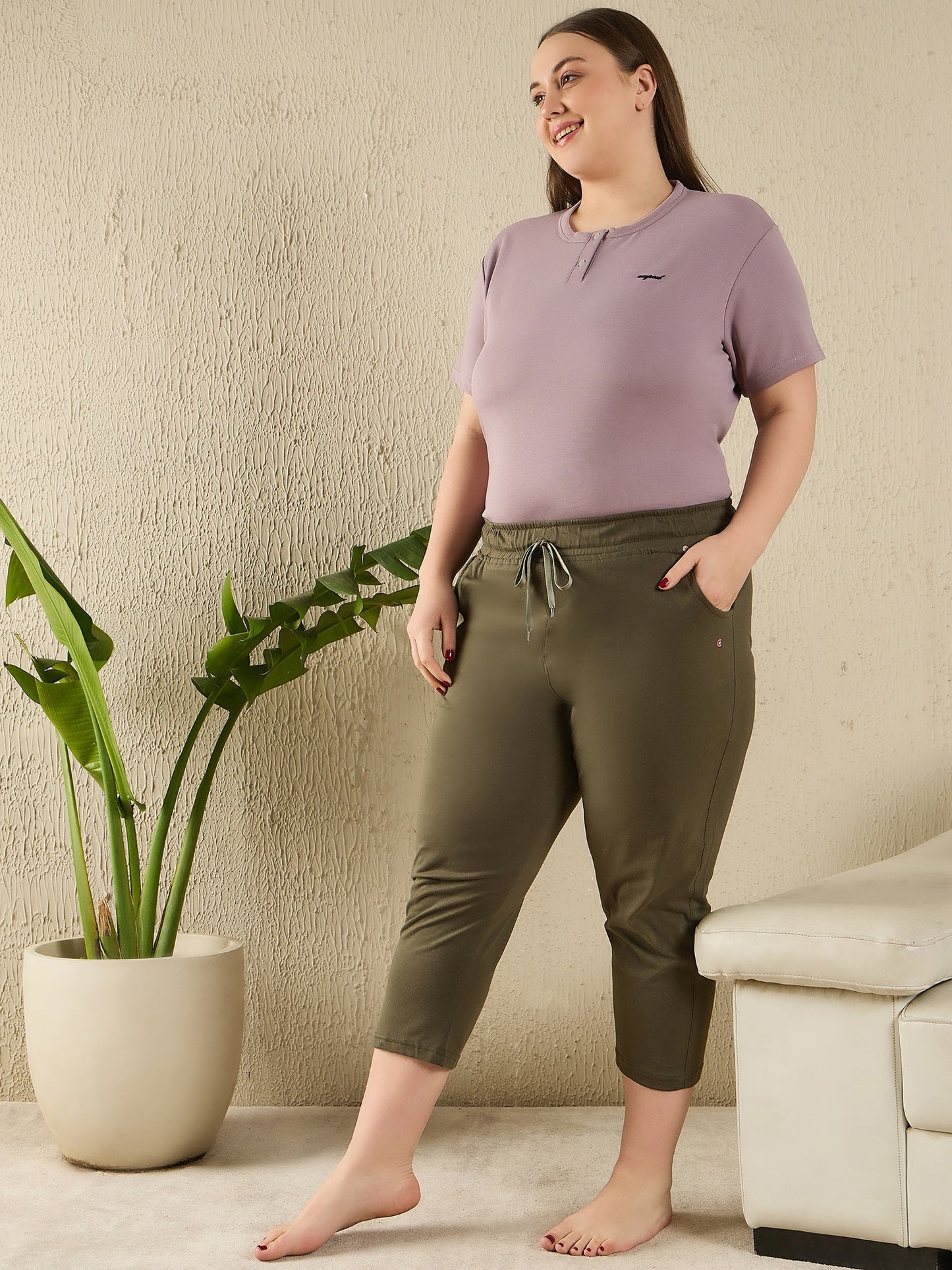 Cotton Capris For Women - Half Pants Pack of 2 (Olive & Pink)