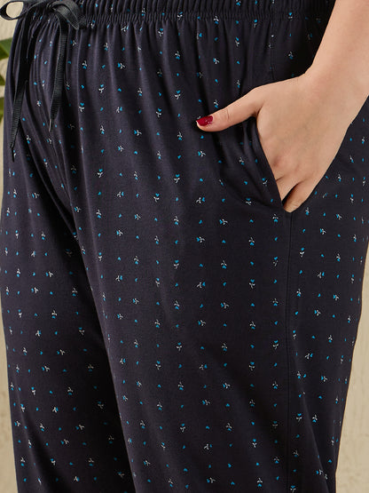 All Day - Night Printed Cotton Pajamas For Women - Navy Blue