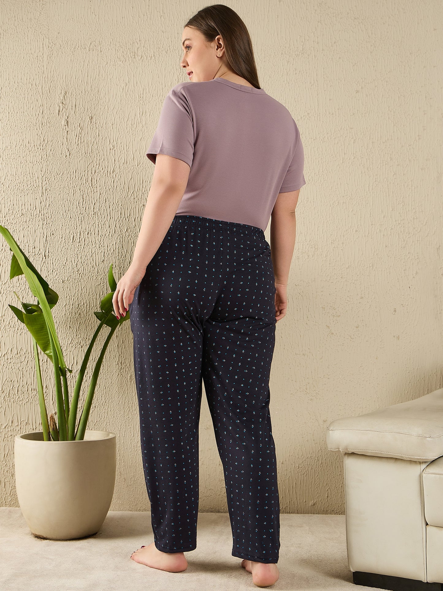 All Day - Night Printed Cotton Pajamas For Women - Navy Blue