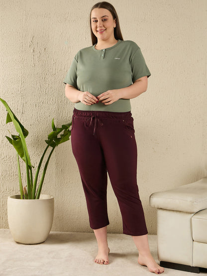 Cotton Capris For Women - Half Capri Pants - Wine