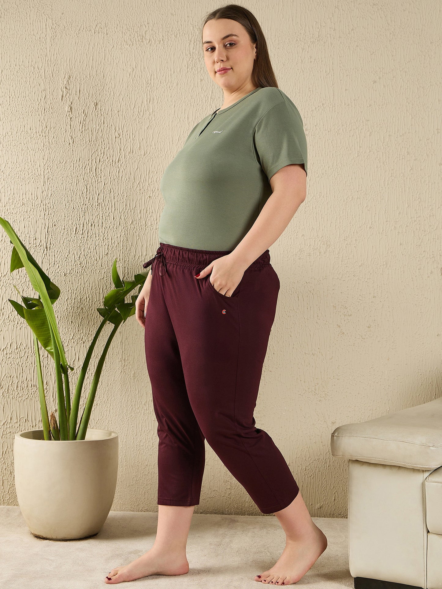 Cotton Capris For Women - Half Capri Pants - Wine