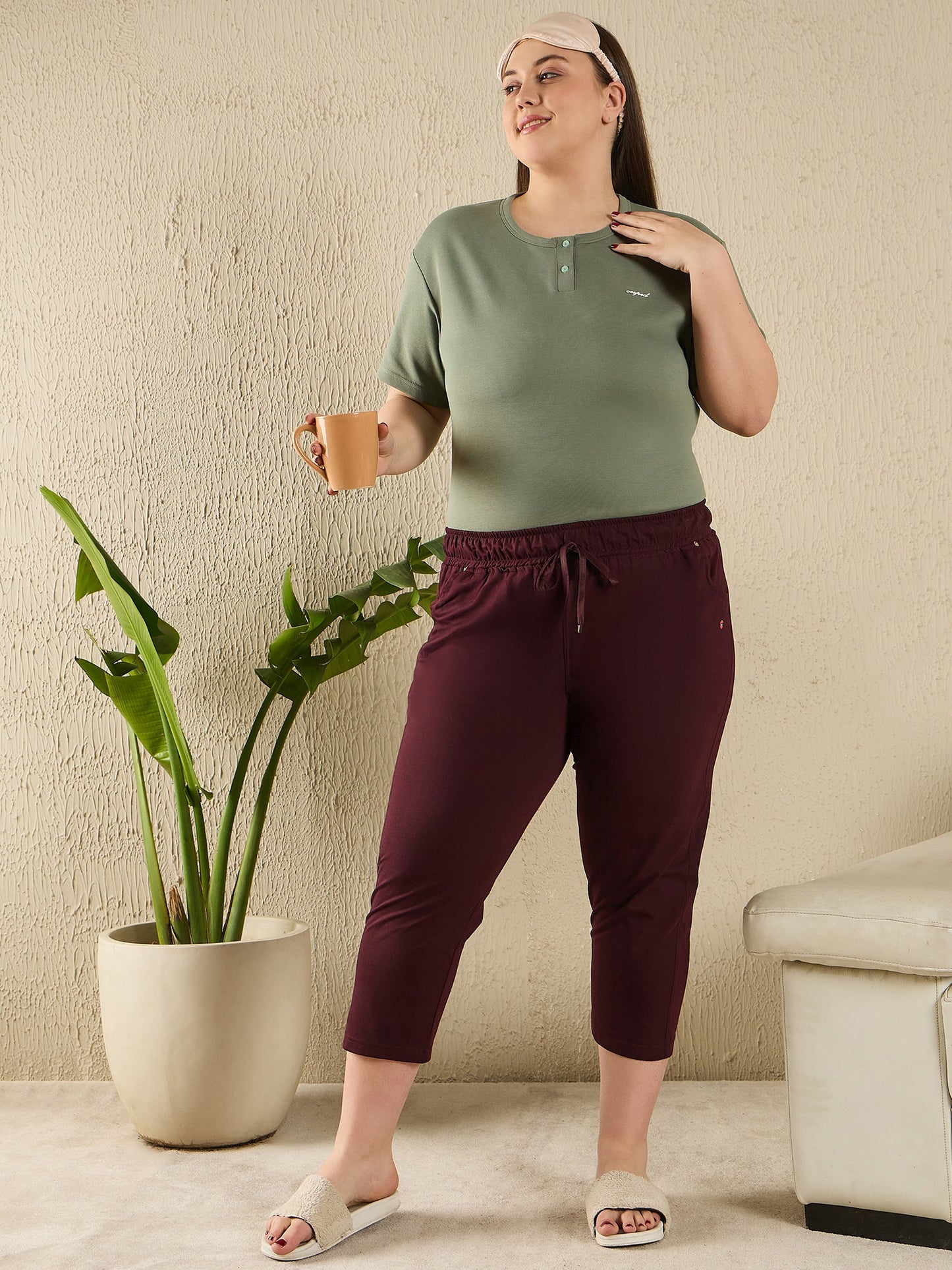 Cotton Capris For Women - Half Capri Pants - Wine