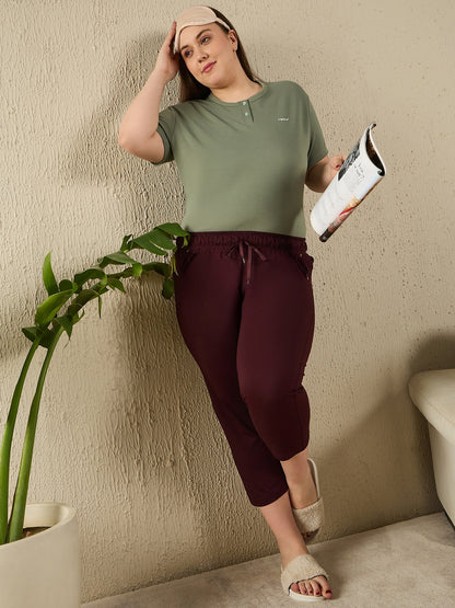 Cotton Capris For Women - Half Capri Pants - Wine