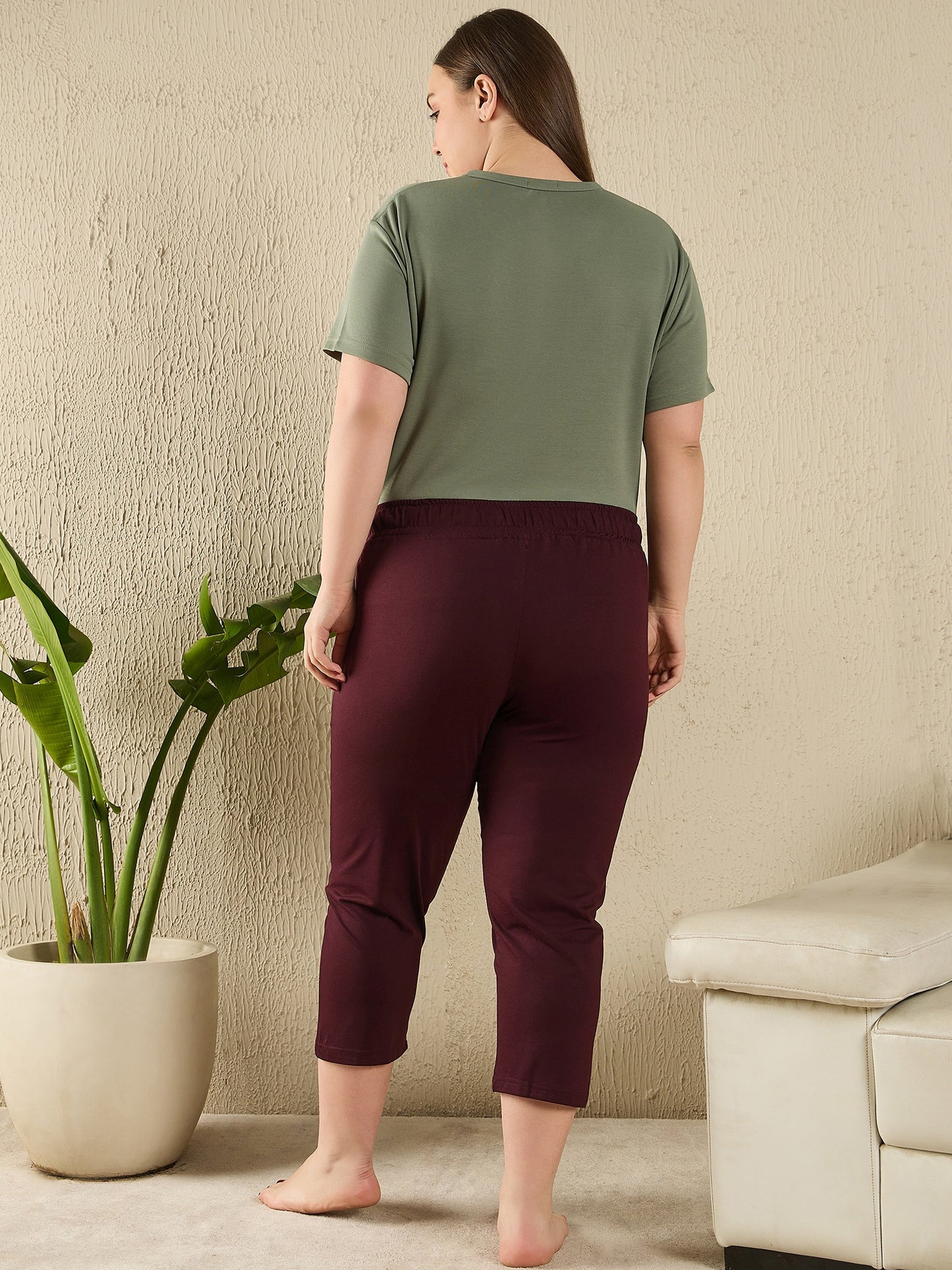 Cotton Capris For Women - Half Capri Pants - Wine