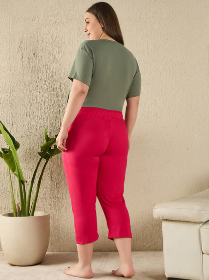 Cotton Capris For Women - Half Pants Pack of 2 (Olive & Pink)