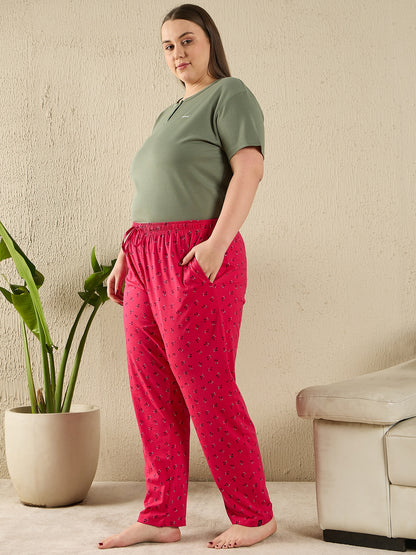 Cotton Printed Night Pants For Women - Pink