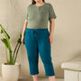 Cotton Capris For Women - Half Capri Pants - Teal Blue